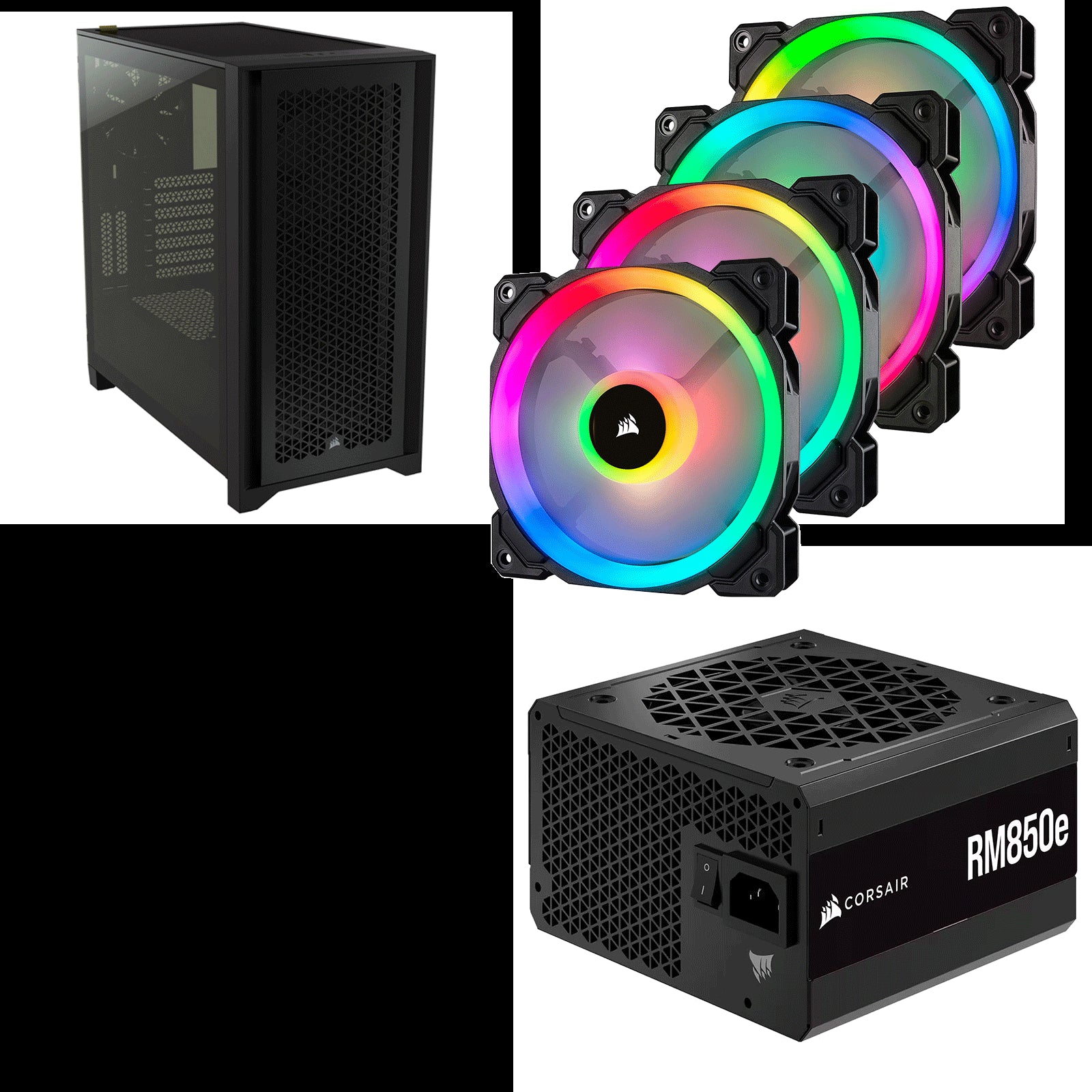 Corsair 4000D Airflow Noir Avec RM850 Et Quatre Ventilateurs LL120 RGB