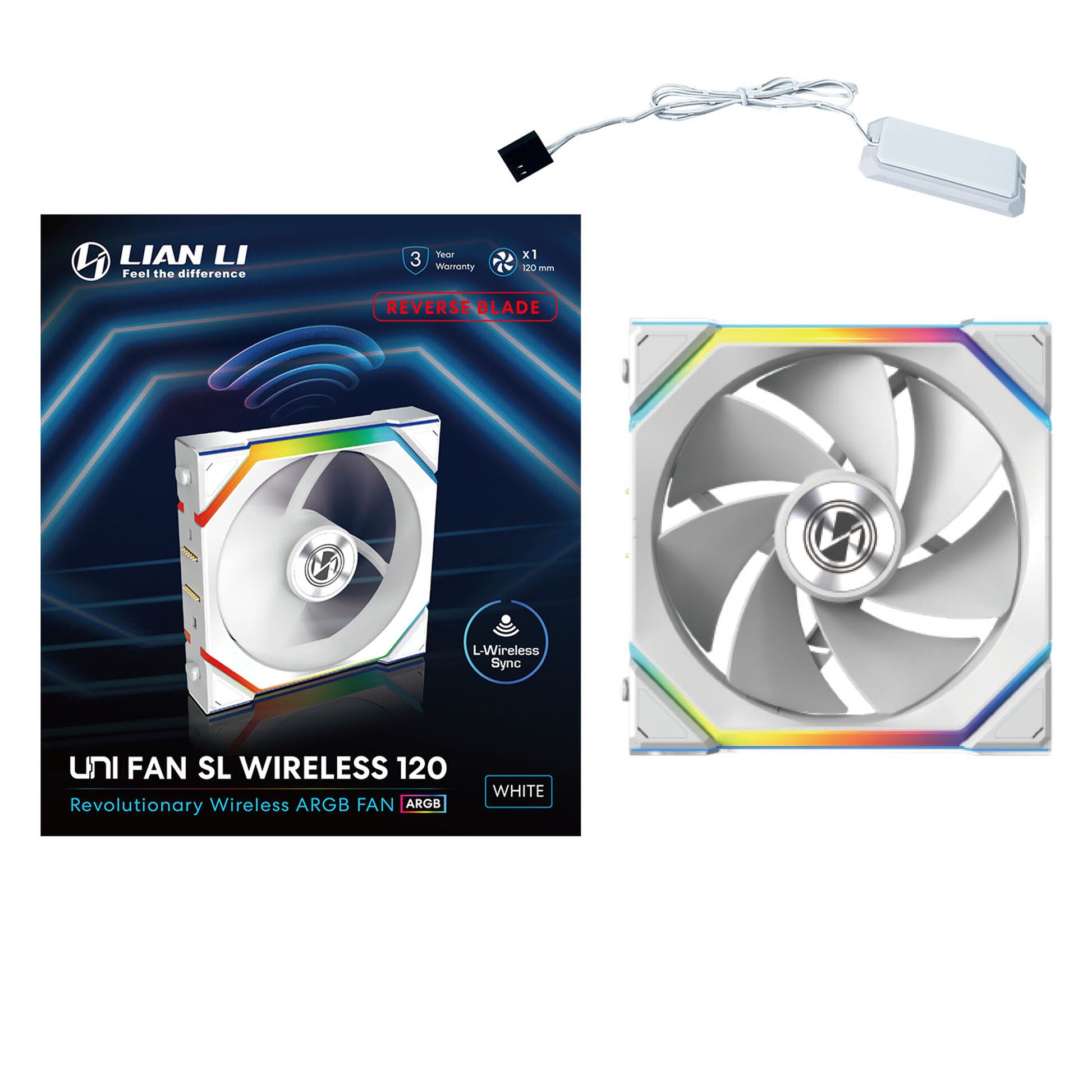 Lian Li Uni Fan SL 120 Reverse ARGB Sans Fil Blanc